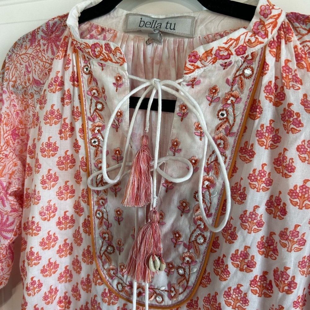 Bella Tu Bohemian Pink and White Floral Dress Sz XS NWOT - Picture 4 of 6